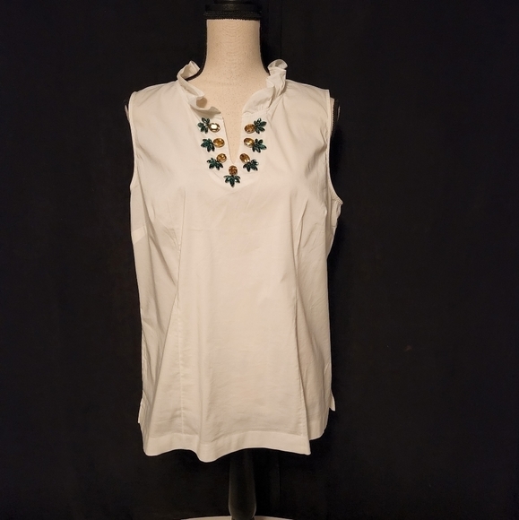 𝅺NWOT R.S.V.P Talbots White Pineapple Blouse - Picture 1 of 11